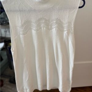 Tahari Cream Knit Sleeveless Tank with Lace Panel